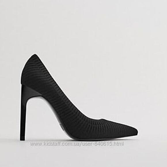 Zara Black Ribbed Fabric Stretch High Pointy Toe Pumps Heels Size 38 - Picture 3 of 10